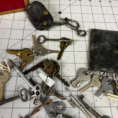 Collection Of Antique Keys: Old Car Keys, Skeleton Keys, hand Cuff, Safety Deposit ETC. 