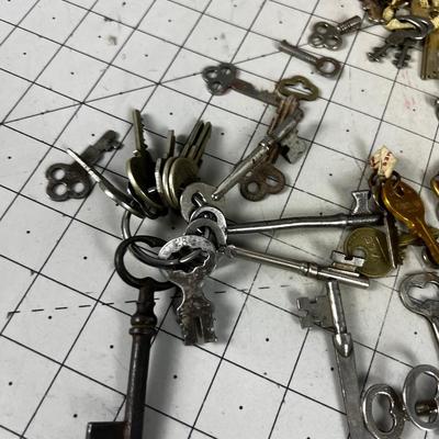 Collection Of Antique Keys: Old Car Keys, Skeleton Keys, hand Cuff, Safety Deposit ETC. 
