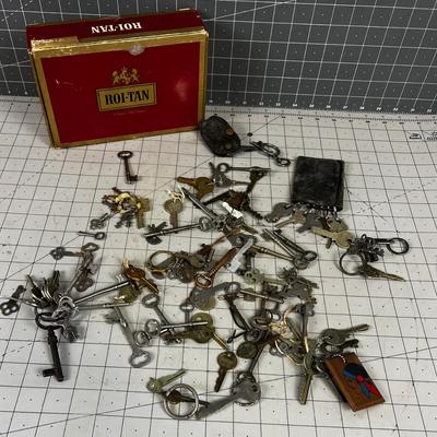 Collection Of Antique Keys: Old Car Keys, Skeleton Keys, hand Cuff, Safety Deposit ETC. 