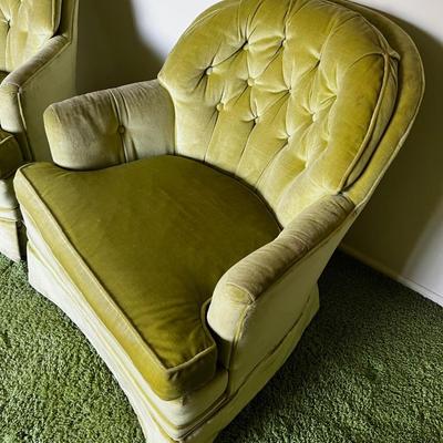 Lovely Pair of Green Velvet Club Chairs 