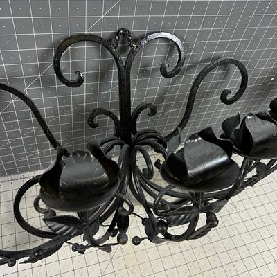 Wrought Iron Wall Sconce Candelabra 40"