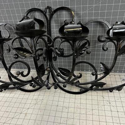 Wrought Iron Wall Sconce Candelabra 40"