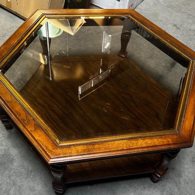 Hexagon Wood Table with Glass Top