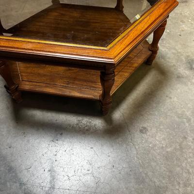 Hexagon Wood Table with Glass Top