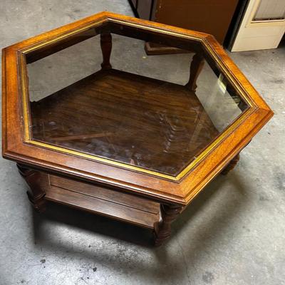 Hexagon Wood Table with Glass Top