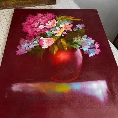 4 Amateur Paintings, Flowers, still life and landscape