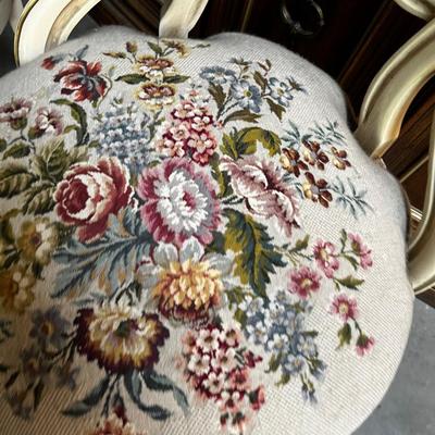 Off White Wood and Oatmeal Needle Point PAIR of Chairs