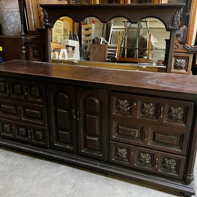 LONG Mediterranean 9 Drawer Dresser with Large Mirror ( 54 X 42) 