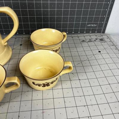 Pfaltzgraff Stoneware Coffee Pot and Cups 