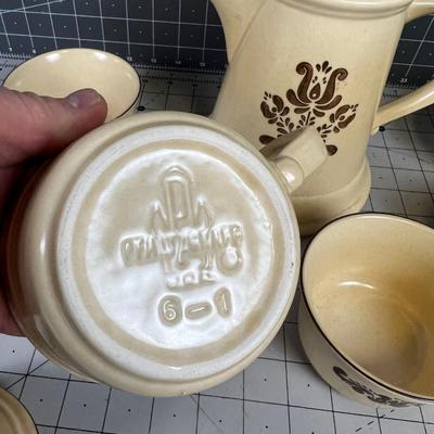 Pfaltzgraff Stoneware Coffee Pot and Cups 
