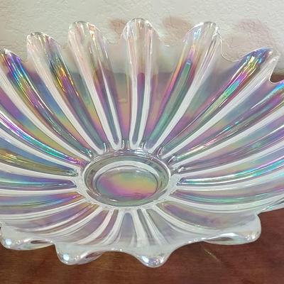 Vintage Carnival Iridescent Glass Sunburst Platter