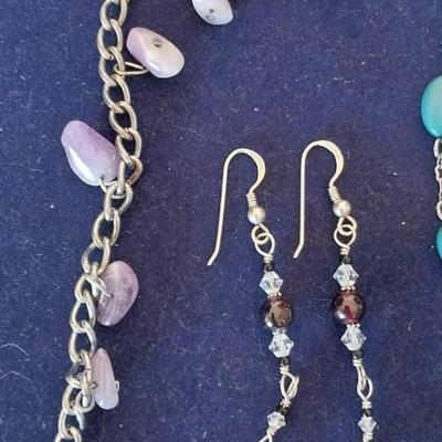 PURPLE STONE- GREEN/WHITE STONE- TURQUOISE COLORED BEADED JEWELRY