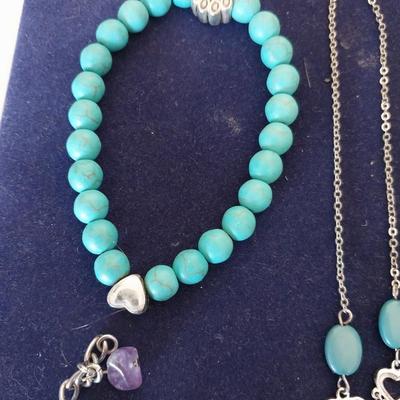 PURPLE STONE- GREEN/WHITE STONE- TURQUOISE COLORED BEADED JEWELRY