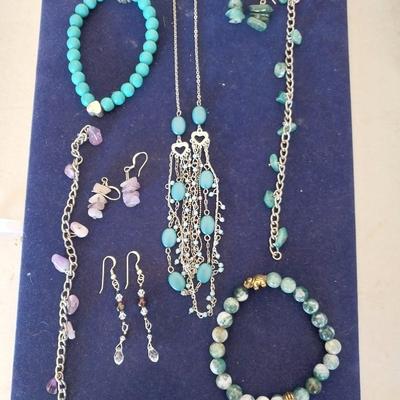PURPLE STONE- GREEN/WHITE STONE- TURQUOISE COLORED BEADED JEWELRY