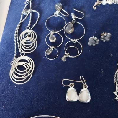 SILVER LADIES EARRINGS AND BRACELETS