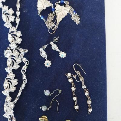 VINTAGE PAINTED BROACH-RINESTONE NECKLACE-BRACELETS AND EARRINGS