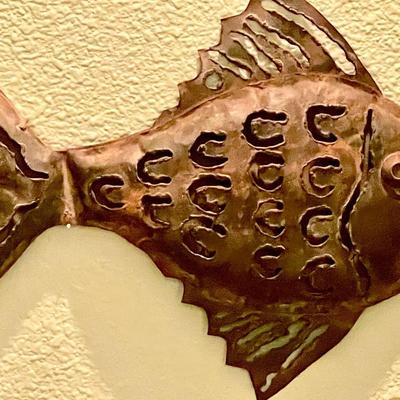 LOT 2  PIERCED METAL FISH SCULPTURES SET OF 3 WALL HANGING