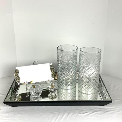 717 Mirrored Tray with Crystal Globe and Perfume bottles