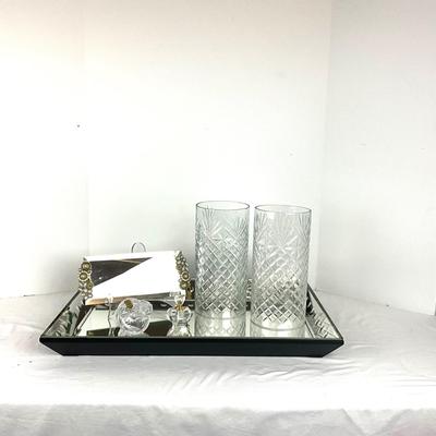 717 Mirrored Tray with Crystal Globe and Perfume bottles