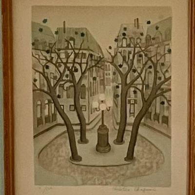 Hand Colored Etching Signed By French Artist Christine Chagnoux