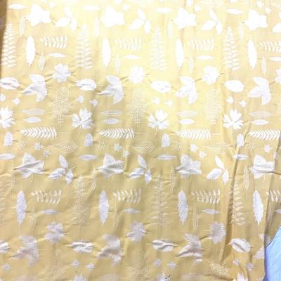 744 Partial Yardage of Yellow and Cream Embroidered Fabric with Embroidered Foliage