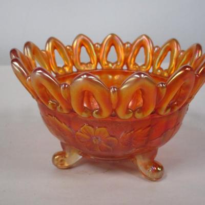Wild Rose Marigold Carnival Glass Bowl