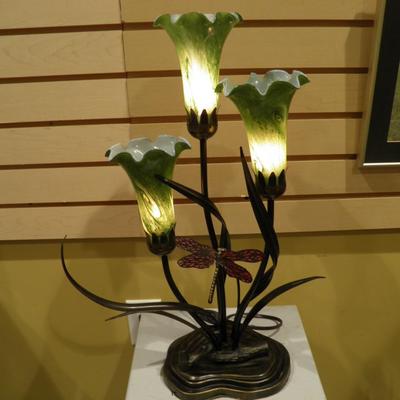 3 Light Dragonfly Lamp, Chipped Shade, AS IS 21"