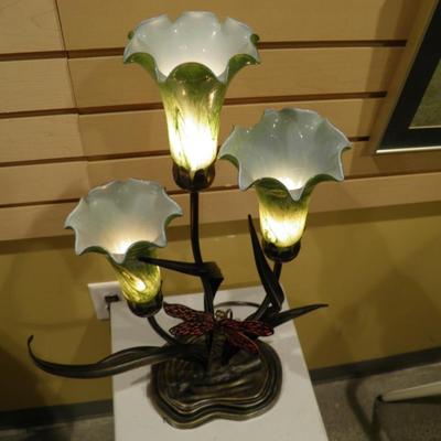 3 Light Dragonfly Lamp, Chipped Shade, AS IS 21"