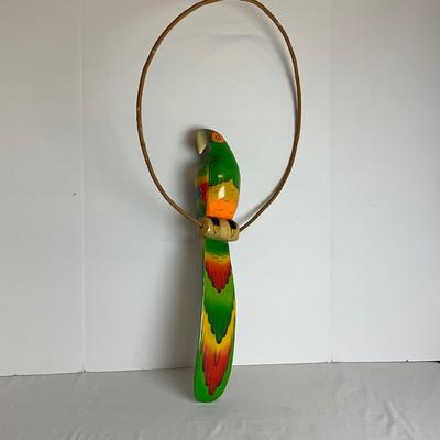 767 Wooden Hand Carved Painted Parrot on Bamboo Holder