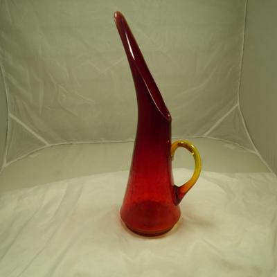 Crimson w/ Yellow Undertones Mid Century Modern Pitcher 14.75"