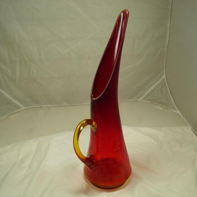 Crimson w/ Yellow Undertones Mid Century Modern Pitcher 14.75"