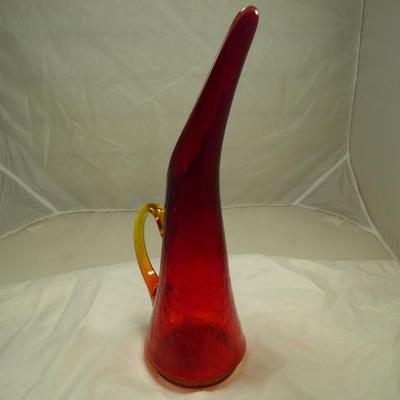 Crimson w/ Yellow Undertones Mid Century Modern Pitcher 14.75"