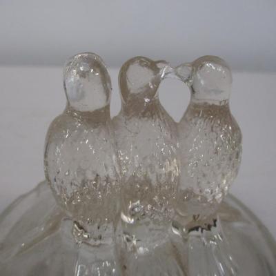 Pair of Vintage Powder Jars Woman Finial Ceramic and Bird Finial Glass