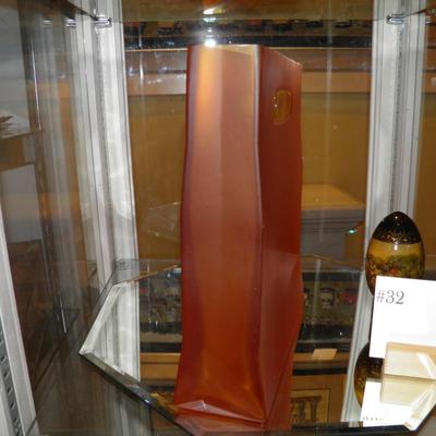 Modern Amber Glass "Paper Bag" Vase 10.5"