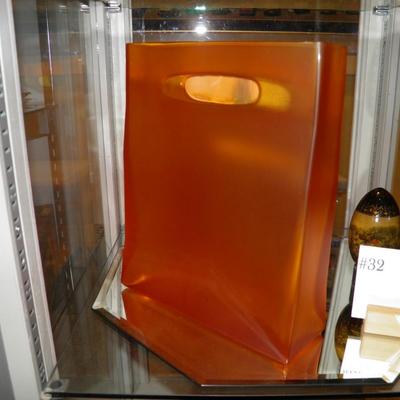 Modern Amber Glass "Paper Bag" Vase 10.5"