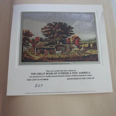 Lot 335:  NICE! Huge Currier & Ives America Book of Prints, Limited #827/1500, Handcrafted Leather Cover, 1979