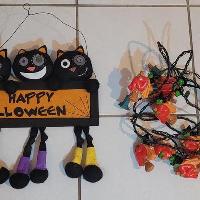 Hanging Black Cat Deco and Fliying Witches String Lights