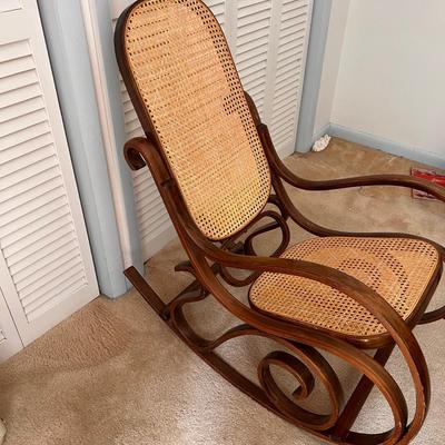 Vintage Thonet Bentwood Style MCM  Wood Cane Rocking Chair