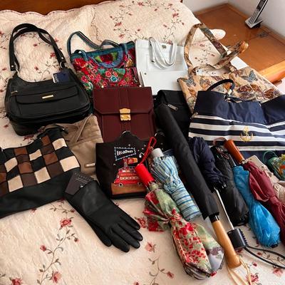 Lot Purses, Gloves, Umbrellas