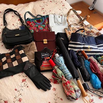 Lot Purses, Gloves, Umbrellas