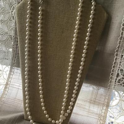 RMN Long Faux Pearl Knotted Beaded Necklace The Vintage Strand