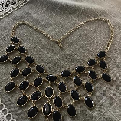 Black Faceted Costume Necklace