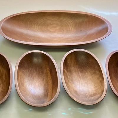 Five Oval Wooden Salad Bowls
