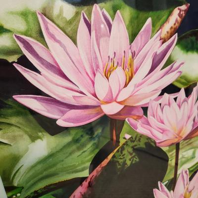 Carla Gauthier Water Lily Flowers Floral Watercolor Painting 30x35 Signed
