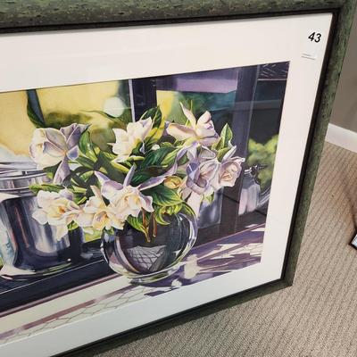 Carla Gauthier Lilies in Vase  Floral Watercolor Painting Signed 35x29