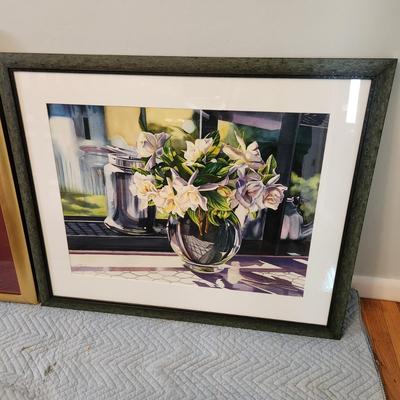 Carla Gauthier Lilies in Vase  Floral Watercolor Painting Signed 35x29