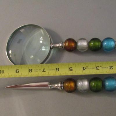 Letter Opener and Magnifying Glass Set with Art Glass Handles