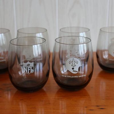Set of Six Vintage NFL New Orleans Saints Smoked Glass (6)