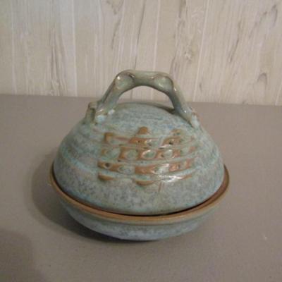Glazed Pottery Bowl with Lid- Signed by Artist