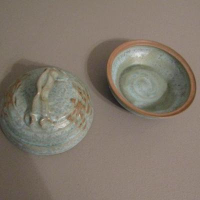 Glazed Pottery Bowl with Lid- Signed by Artist